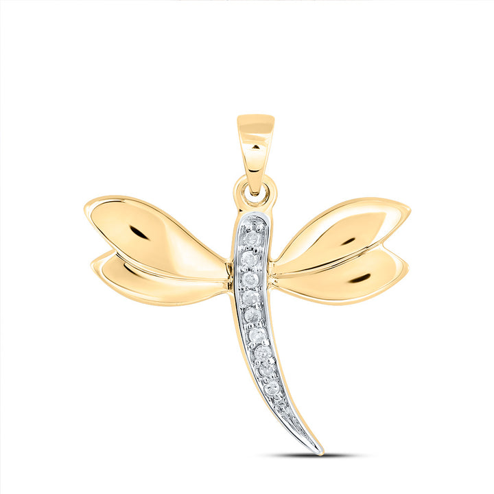 10k Yellow Gold Diamond-accented Dragonfly Womens Winged Bug Insect Charm Pendant .03 Cttw