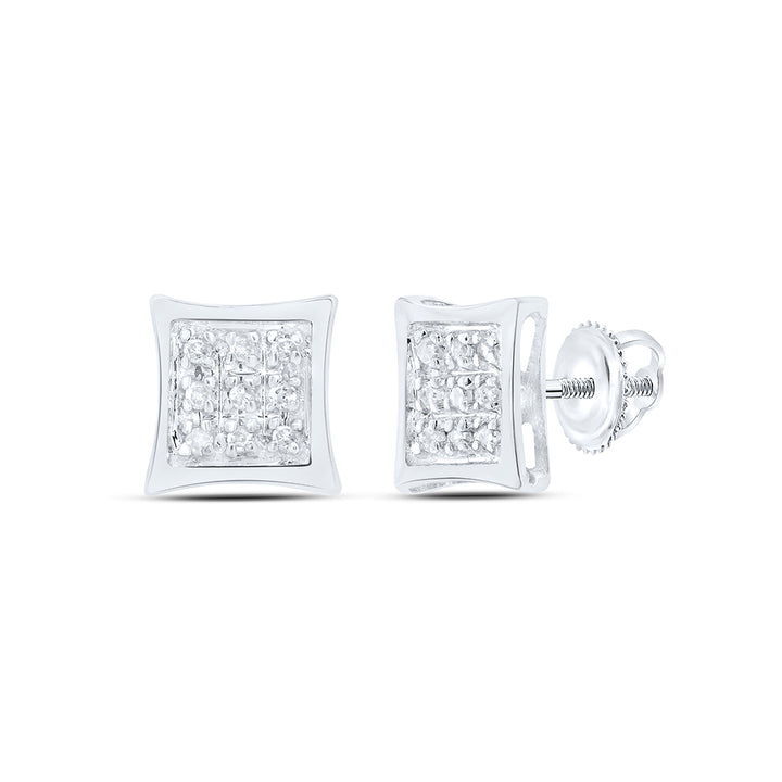 10kt White Gold Womens Round Diamond Square Kite Cluster Stud Earrings 1/20 Cttw