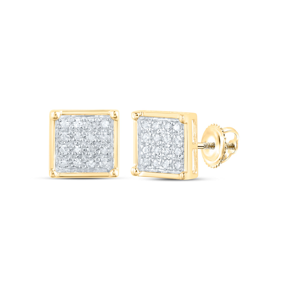 10kt Yellow Gold Womens Round Diamond Square Cluster Earrings 1/10 Cttw