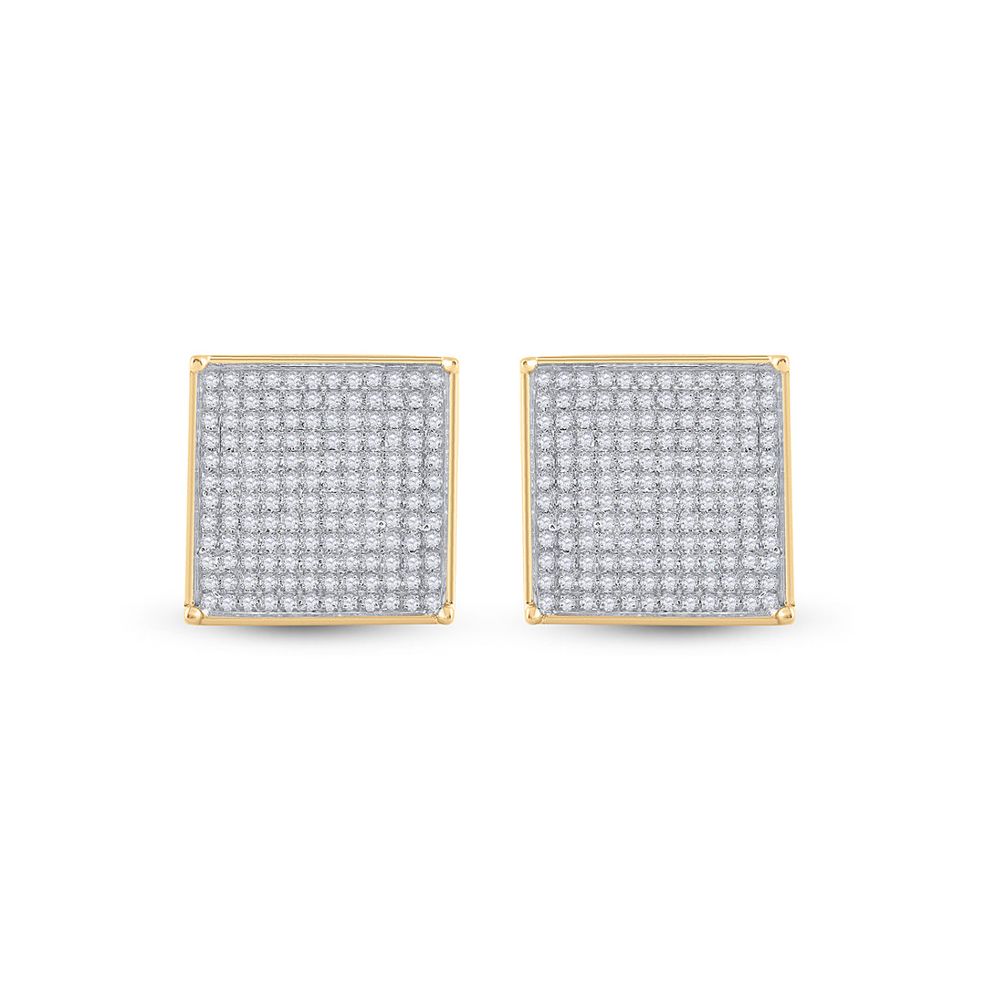 14kt Yellow Gold Womens Round Pave-set Diamond Square Cluster Earrings 7/8 Cttw