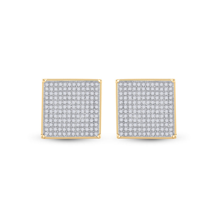 14kt Yellow Gold Womens Round Pave-set Diamond Square Cluster Earrings 7/8 Cttw