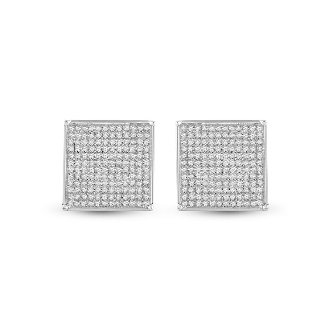 10kt White Gold Womens Round Pave-set Diamond Square Cluster Earrings 7/8 Cttw