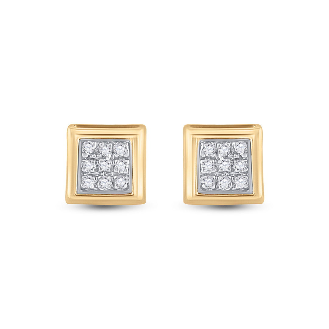 10kt Yellow Gold Womens Round Diamond Square Cluster Stud Earrings 1/20 Cttw