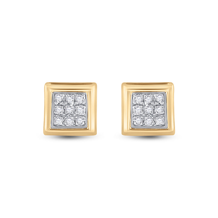 10kt Yellow Gold Womens Round Diamond Square Cluster Stud Earrings 1/20 Cttw