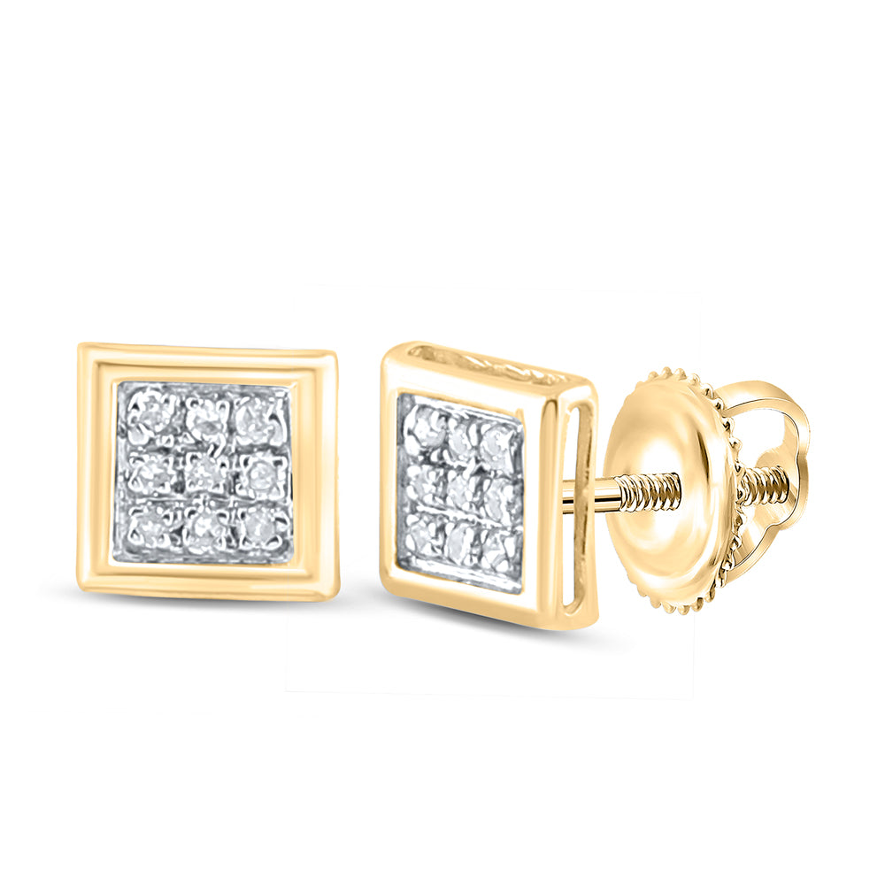 10kt Yellow Gold Womens Round Diamond Square Cluster Stud Earrings 1/20 Cttw