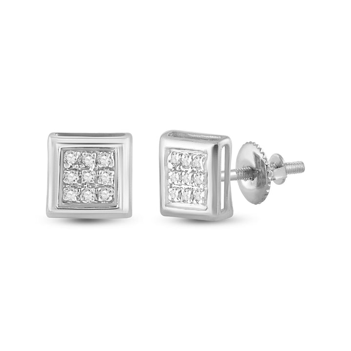 10kt White Gold Womens Round Diamond Square Cluster Stud Earrings 1/20 Cttw