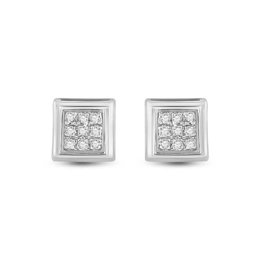 10kt White Gold Womens Round Diamond Square Cluster Stud Earrings 1/20 Cttw