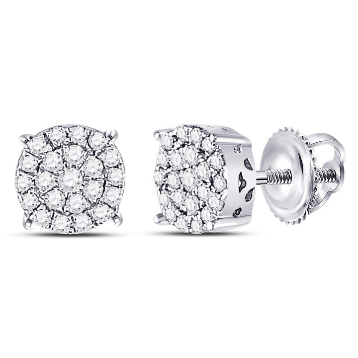 10kt White Gold Womens Round Diamond Fashion Cluster Earrings 1/4 Cttw