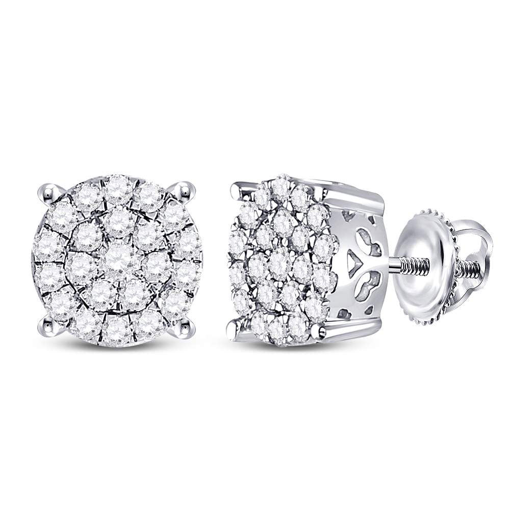 10kt White Gold Womens Round Diamond Fashion Cluster Earrings 1.00 Cttw