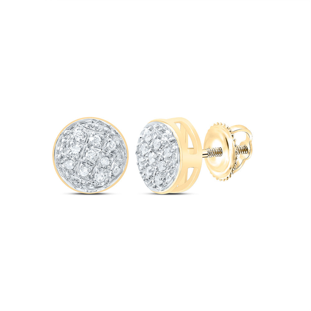 10kt Yellow Gold Mens Round Diamond Circle Cluster Stud Earrings 1/20 Cttw