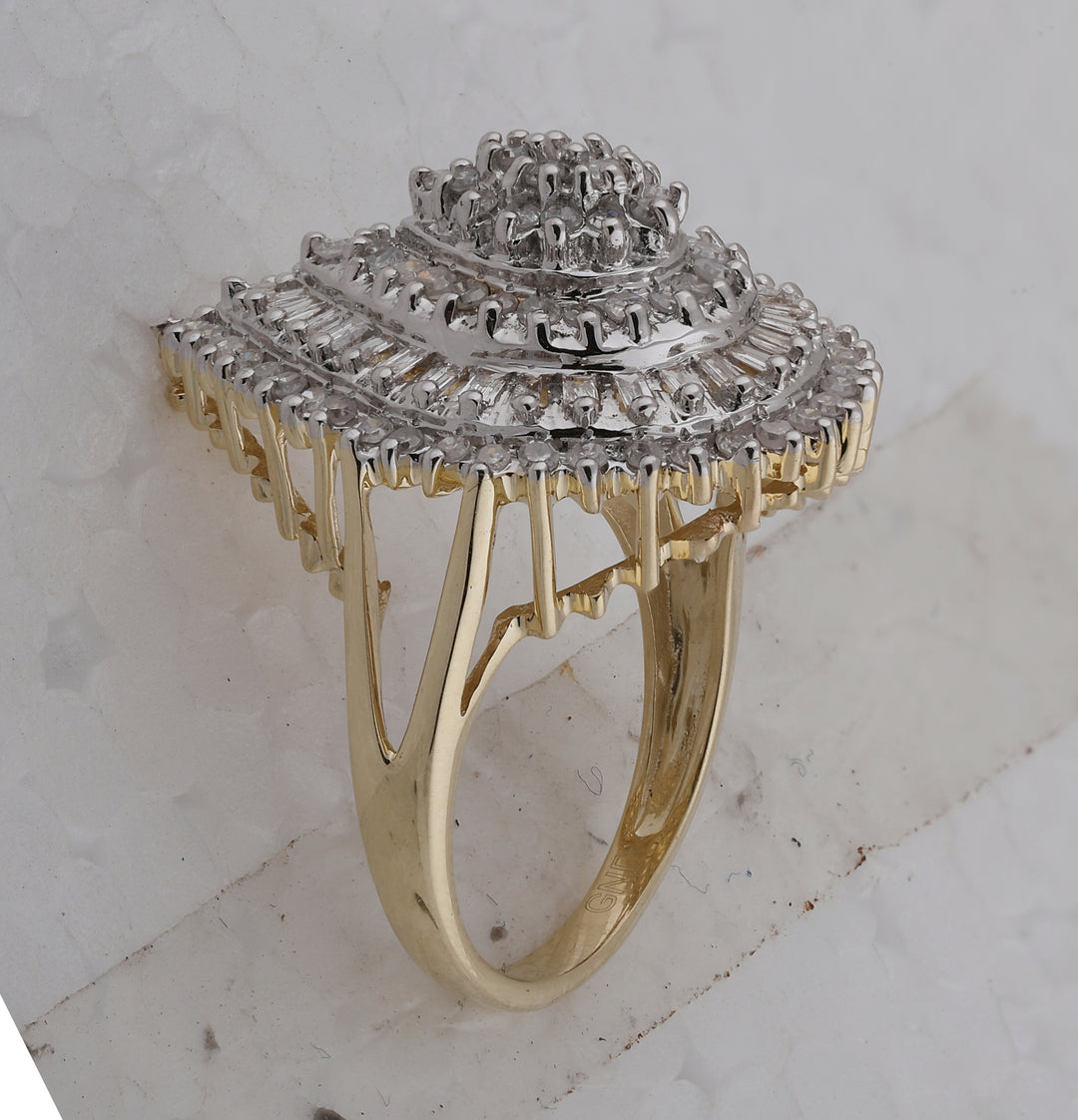 10kt Yellow Gold Womens Round Baguette Diamond Teardrop Cluster Ring 1.00 Cttw