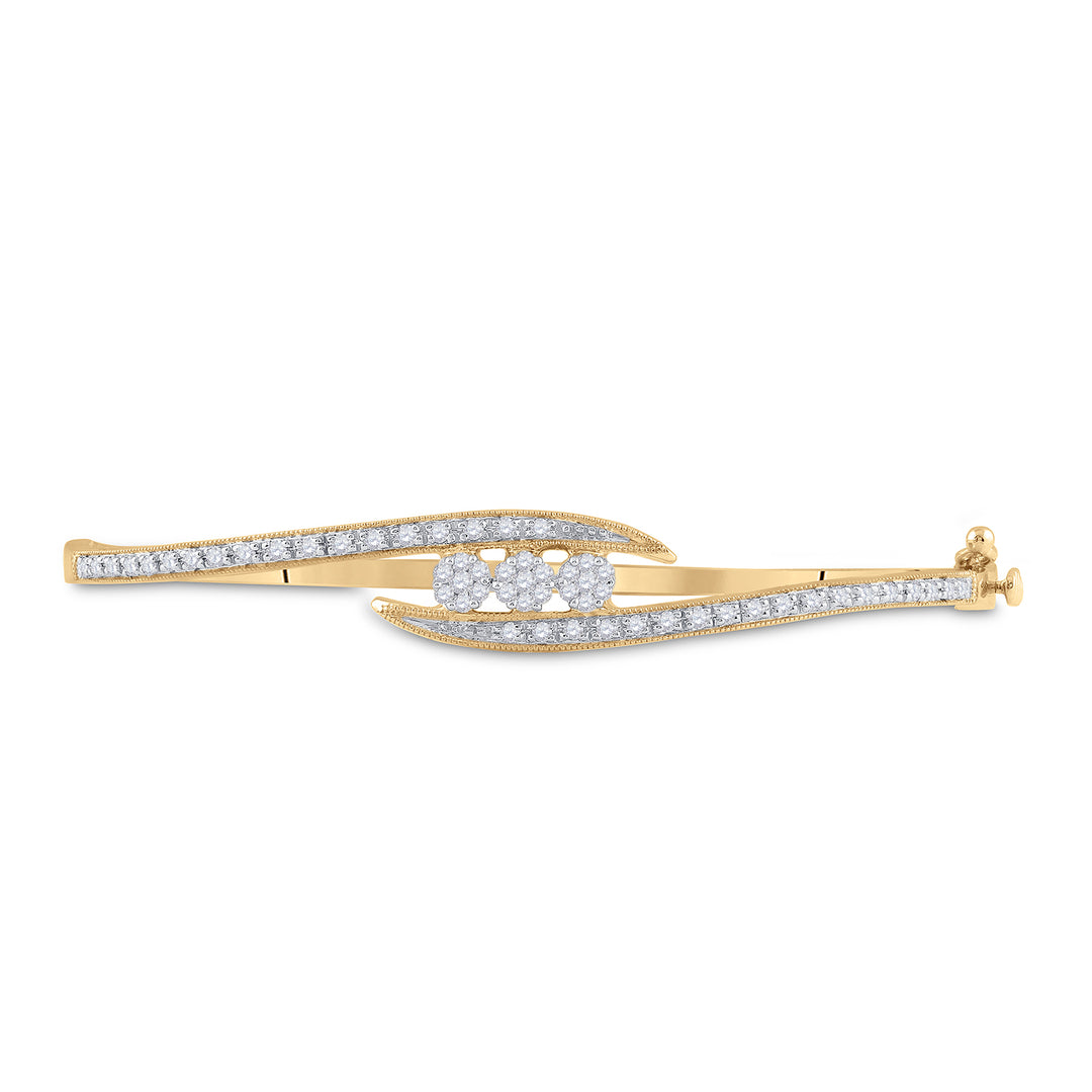 14kt Yellow Gold Women's Diamond Flower Cluster Bangle Bracelet 1/2 ctw