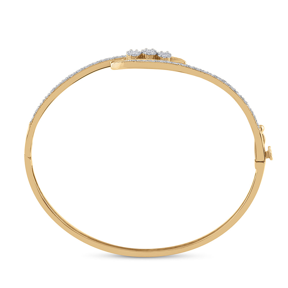 14kt Yellow Gold Women's Diamond Flower Cluster Bangle Bracelet 1/2 ctw - view 2