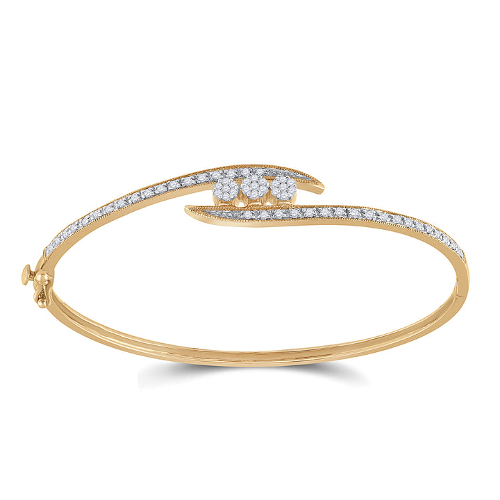 14kt Yellow Gold Women's Diamond Flower Cluster Bangle Bracelet 1/2 ctw - view 3