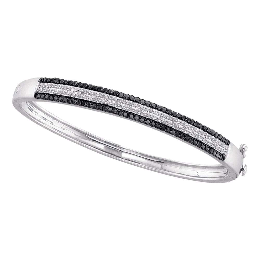 14kt White Gold Women's Black Color Enhanced Pave-set Diamond Bangle Bracelet 1-3/8 ctw