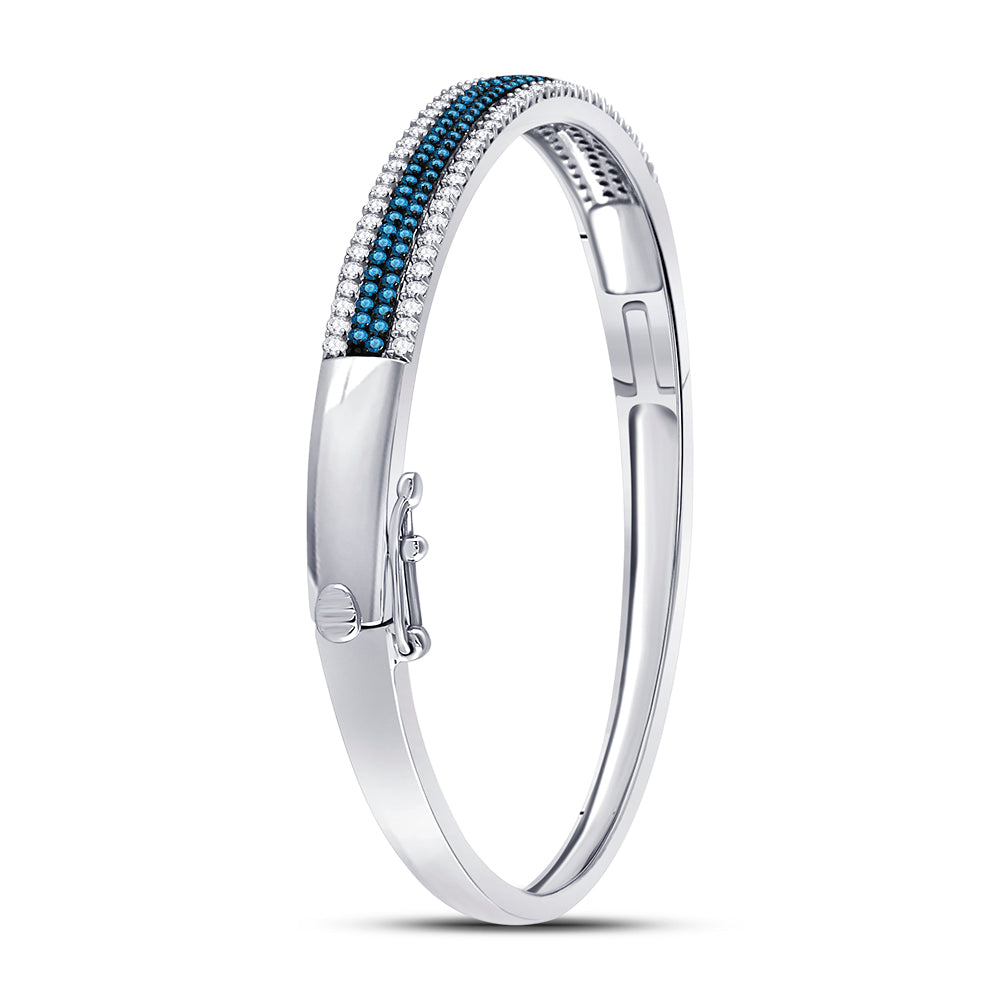 14kt White Gold Women's Blue Color Enhanced Diamond Bangle Bracelet 1-3/8 ctw - view 2