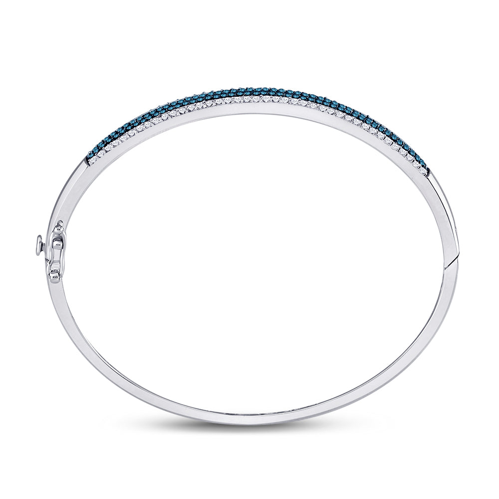 14kt White Gold Women's Blue Color Enhanced Diamond Bangle Bracelet 1-3/8 ctw - view 3