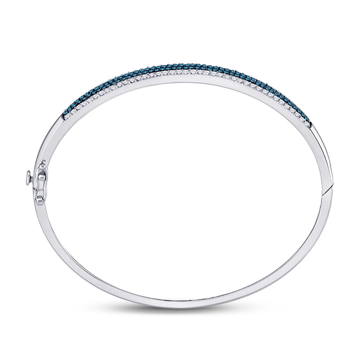 14kt White Gold Women's Blue Color Enhanced Diamond Bangle Bracelet 1-3/8 ctw - view 3