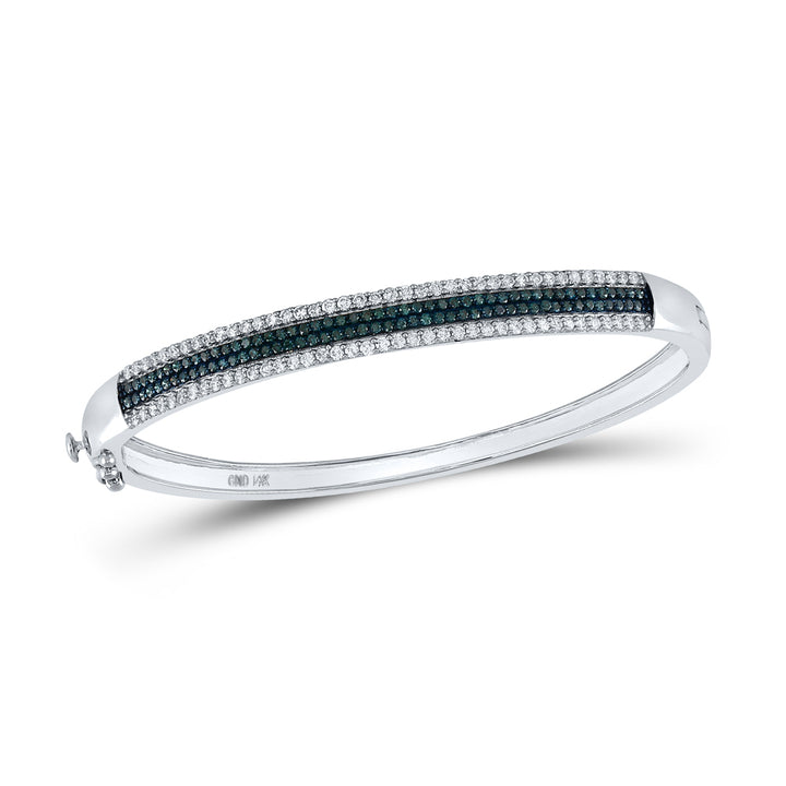 14kt White Gold Women's Blue Color Enhanced Diamond Bangle Bracelet 1-3/8 ctw - view 4