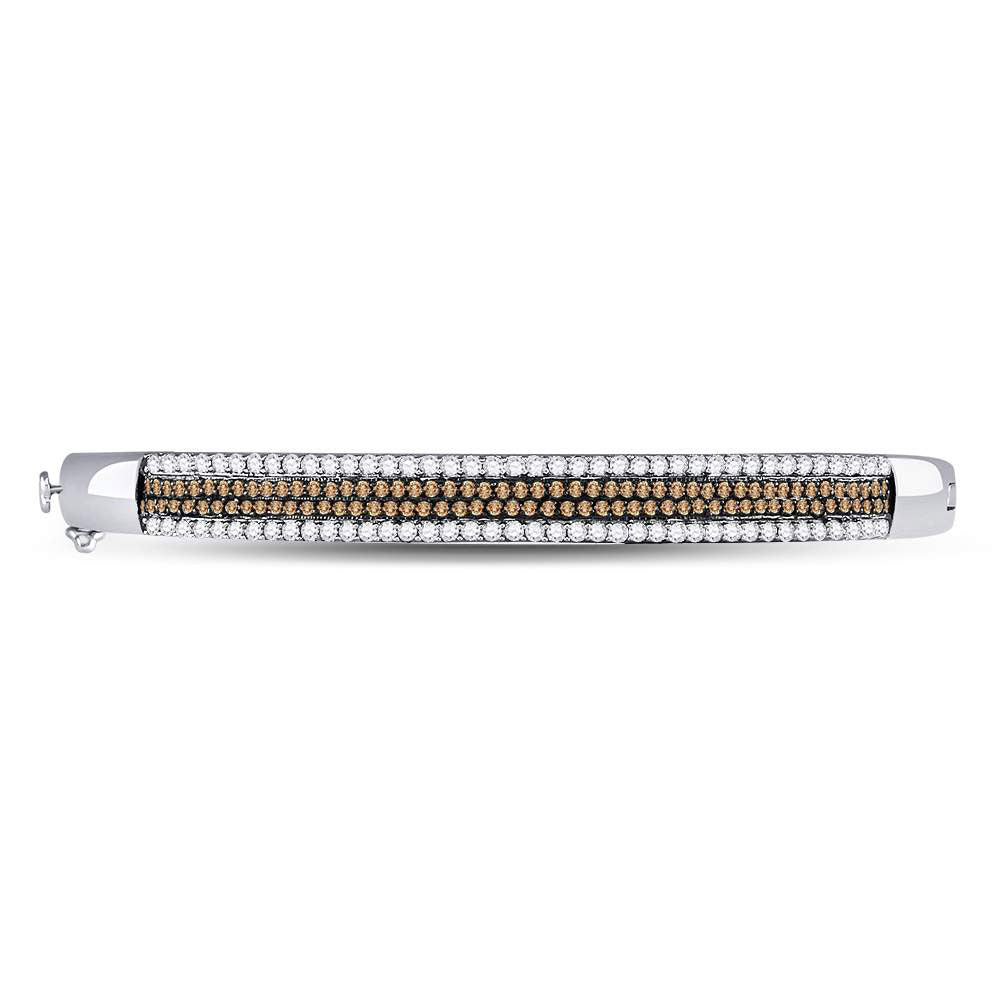 14kt White Gold Women's Brown Diamond Bangle Bracelet 1-3/8 ctw