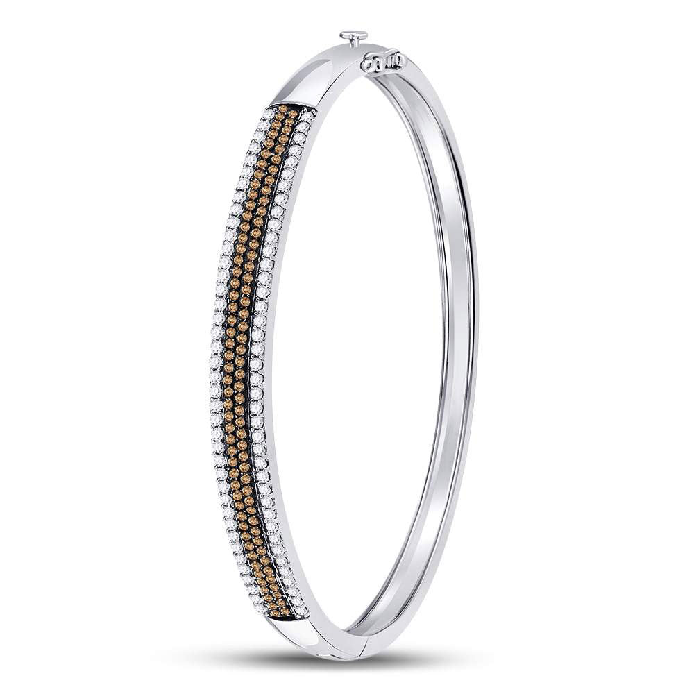 14kt White Gold Women's Brown Diamond Bangle Bracelet 1-3/8 ctw - view 2