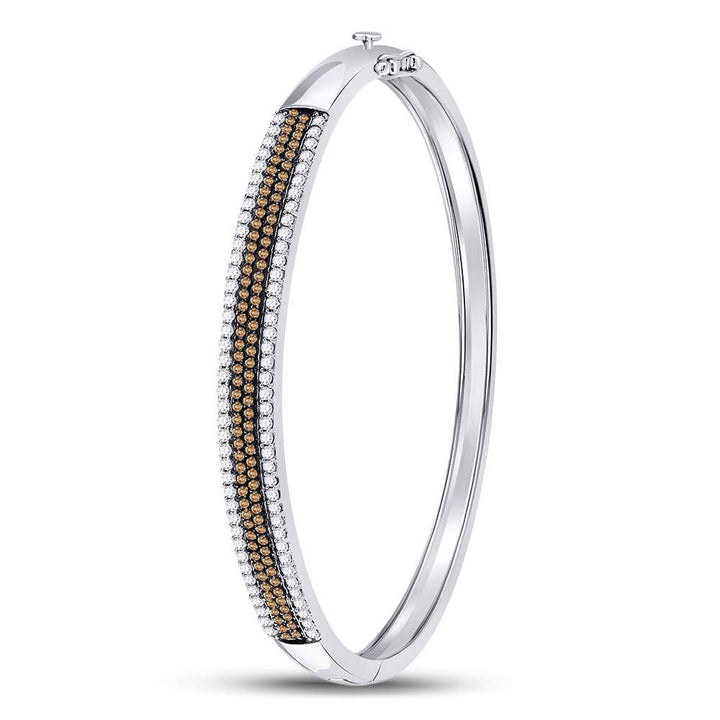 14kt White Gold Women's Brown Diamond Bangle Bracelet 1-3/8 ctw - view 2