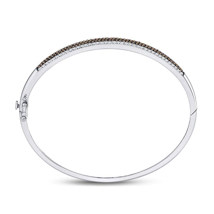 14kt White Gold Women's Brown Diamond Bangle Bracelet 1-3/8 ctw - view 3