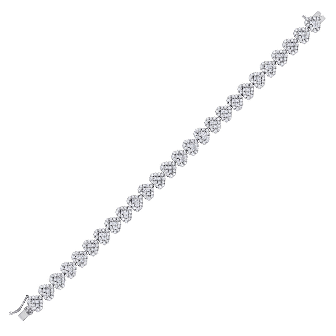 14kt White Gold Women's Princess Diamond Heart Bracelet 6-3/8 ctw