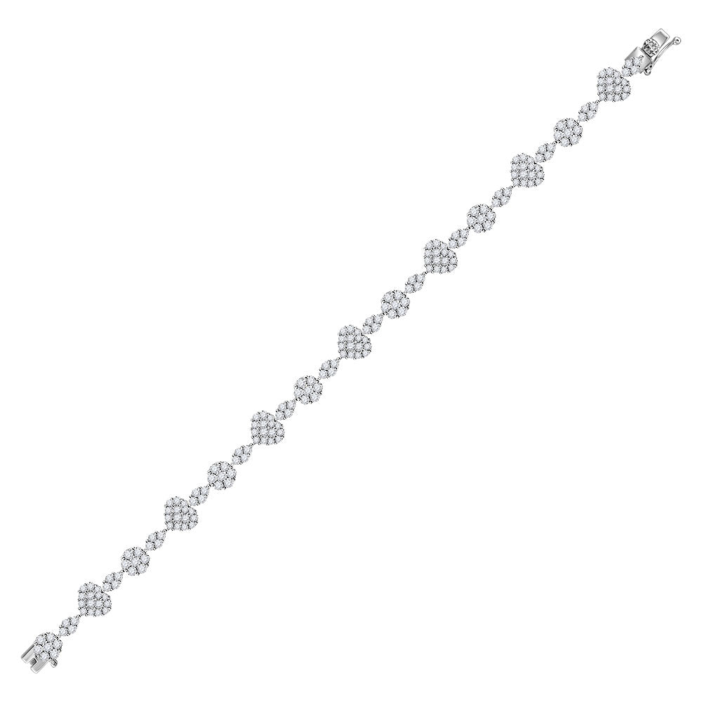 14kt White Gold Women's Diamond Fashion Flower Bracelet 4-1/2 ctw