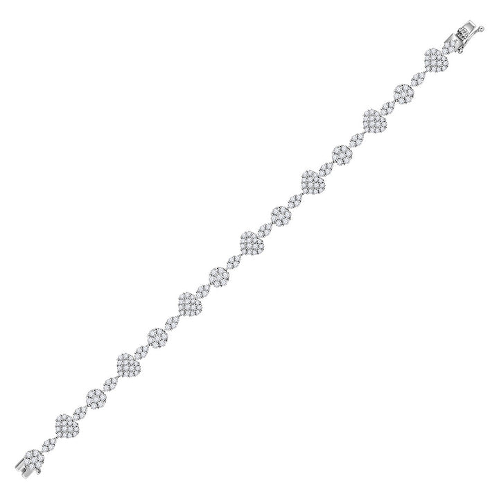 14kt White Gold Women's Diamond Fashion Flower Bracelet 4-1/2 ctw