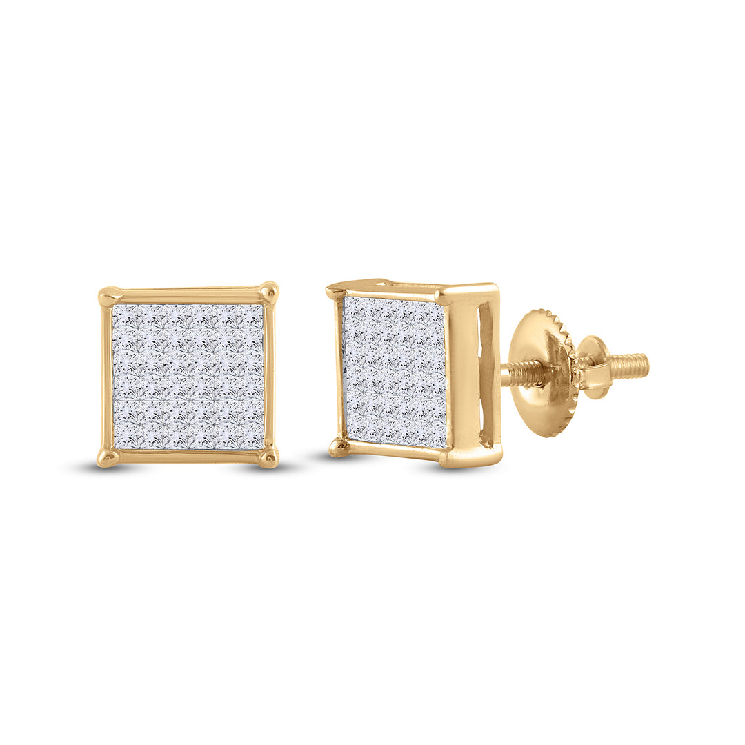14kt Yellow Gold Women Princess Diamond Invisible Set Earring 1/2 ctw