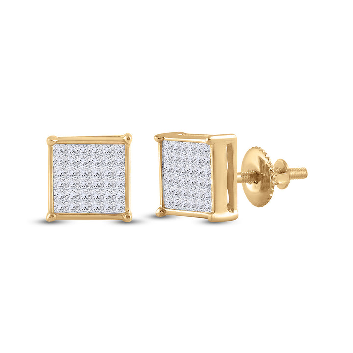 14kt Yellow Gold Women Princess Diamond Invisible Set Earring 1/2 ctw