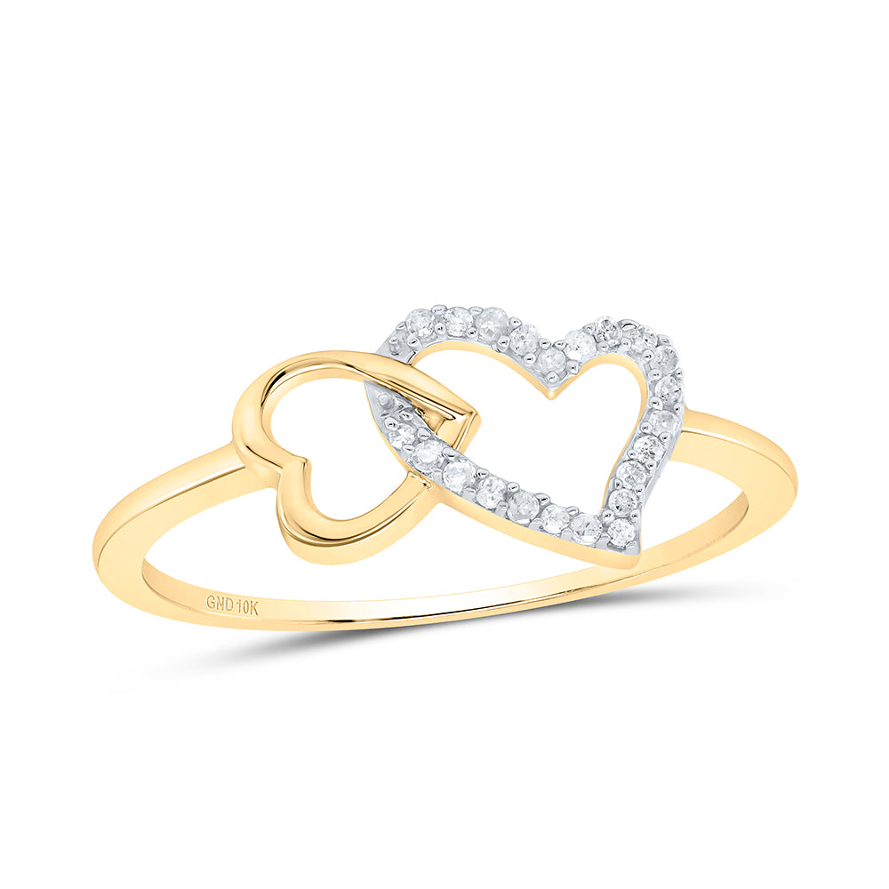 10kt White Gold Womens Round Diamond Double Heart Ring 1/20 Cttw