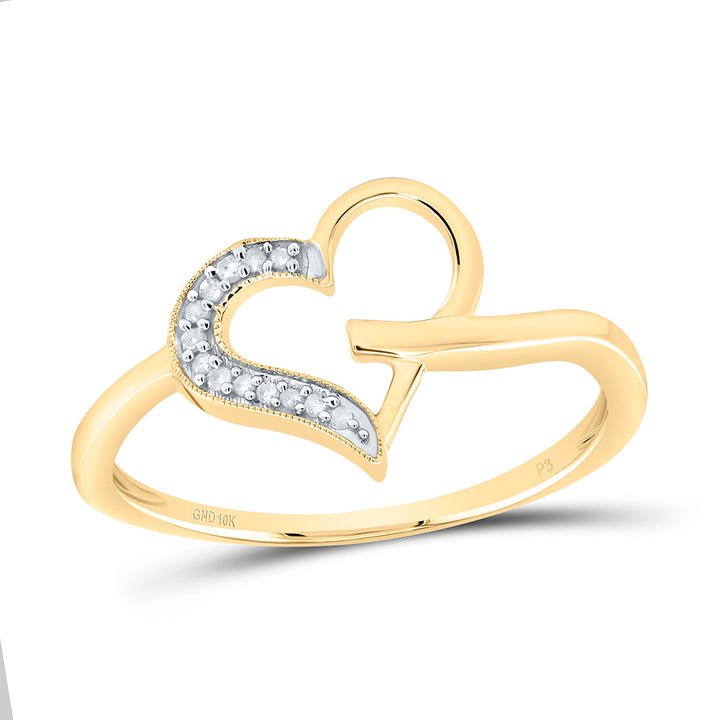 10kt Yellow Gold Womens Round Diamond Heart Ring 1/20 Cttw