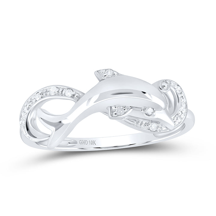 10kt White Gold Womens Round Diamond Dolphin Ring 1/20 Cttw