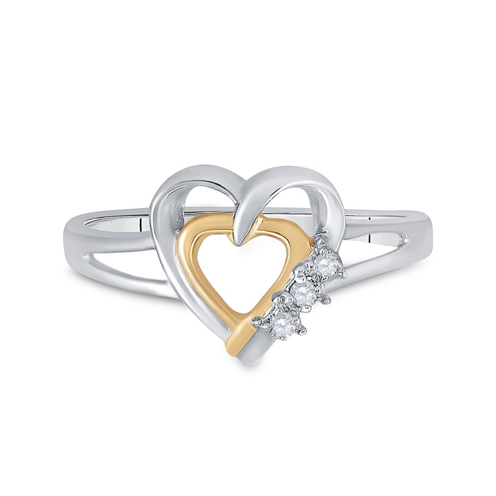 Two-tone Sterling Silver Womens Round Diamond Double Heart Ring .03 Cttw