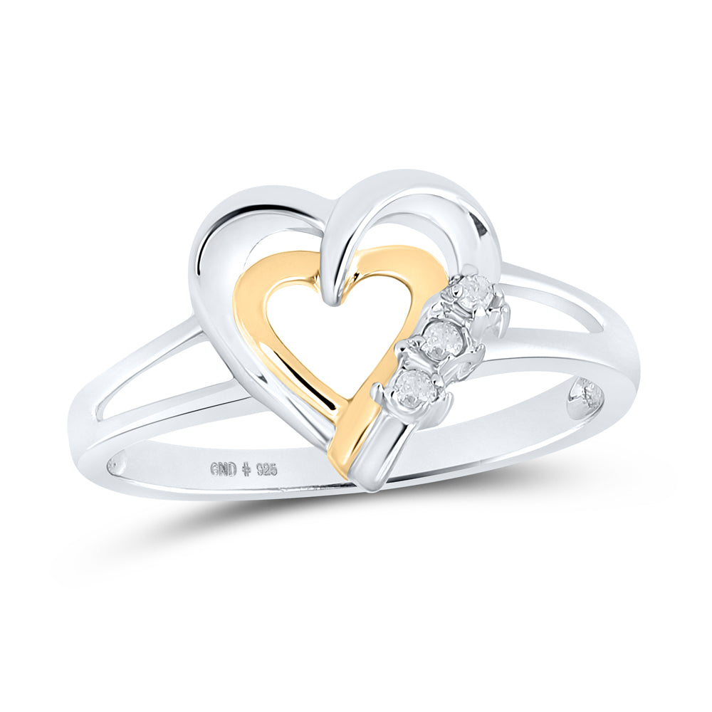 Two-tone Sterling Silver Womens Round Diamond Double Heart Ring .03 Cttw