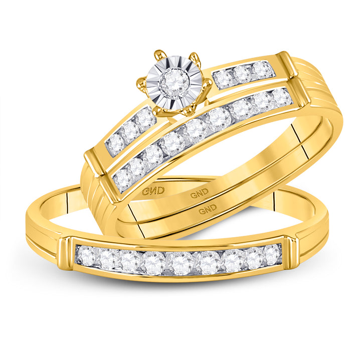 14kt Yellow Gold His & Hers Round Diamond Solitaire Matching Bridal Wedding Ring Band Set 1/2 Cttw