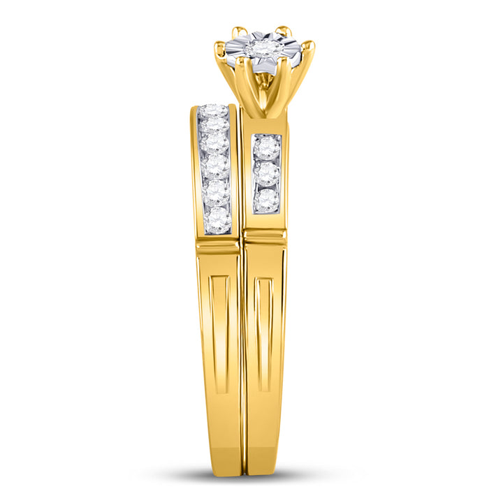 14kt Yellow Gold His & Hers Round Diamond Solitaire Matching Bridal Wedding Ring Band Set 1/2 Cttw