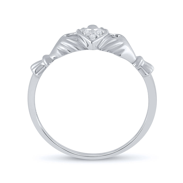 10kt White Gold Womens Round Diamond Claddagh Heart Ring .01 Cttw