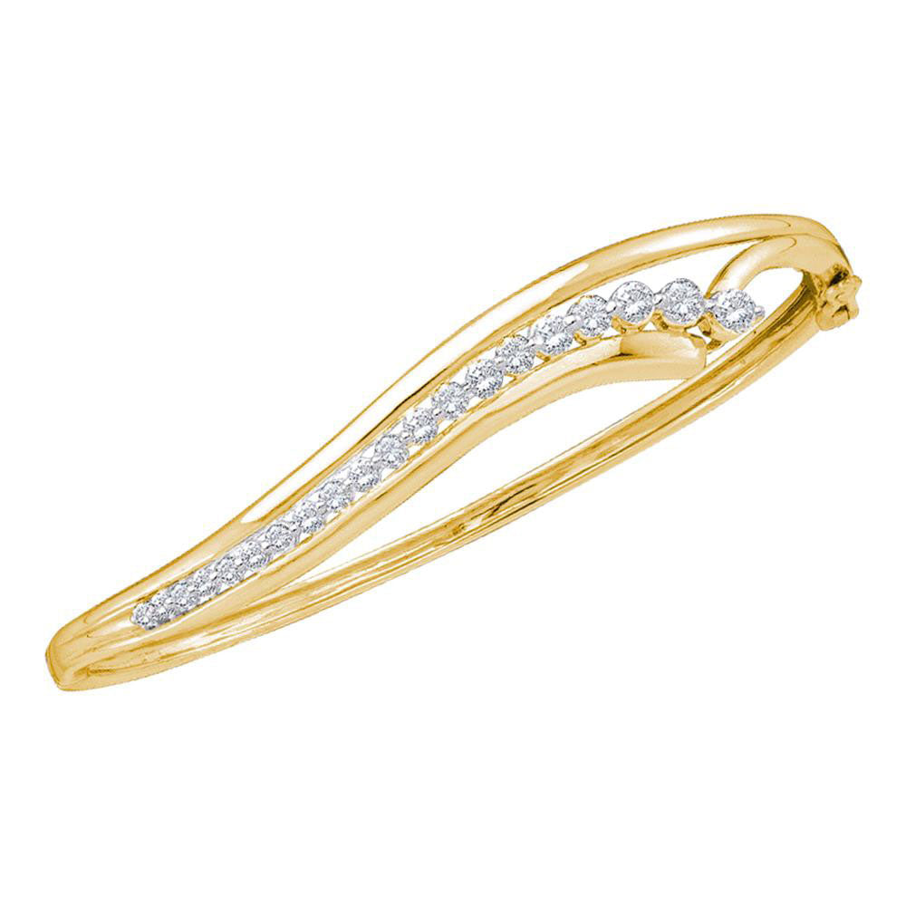 14kt Yellow Gold Women's Diamond Graduated Journey Bangle Bracelet 1 ctw