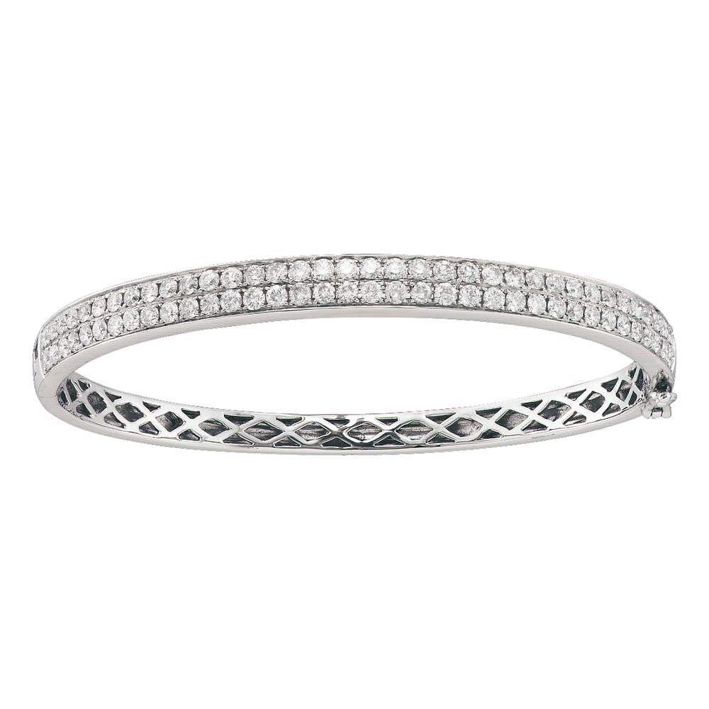 14kt White Gold Women's Diamond Classic Double Row Bangle Bracelet 2 ctw