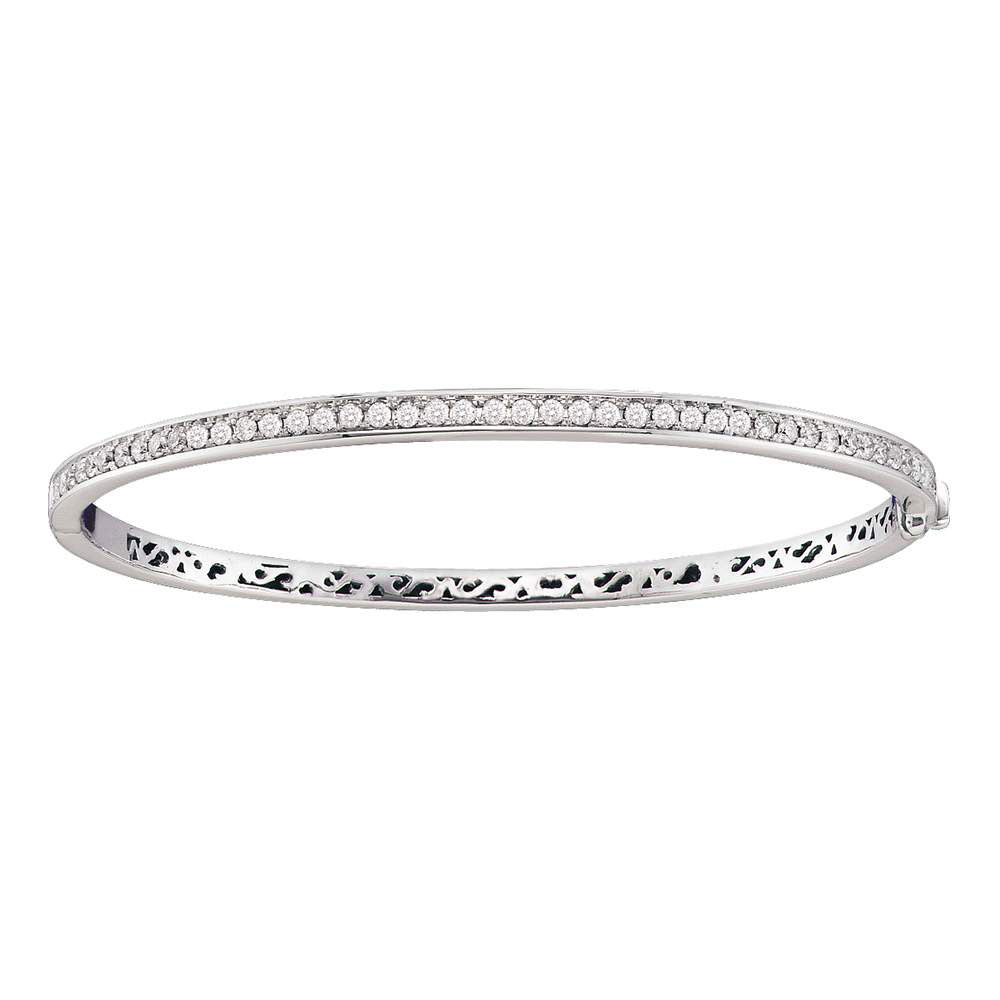 14kt White Gold Women's Diamond Classic Single Row Bangle Bracelet 1 ctw