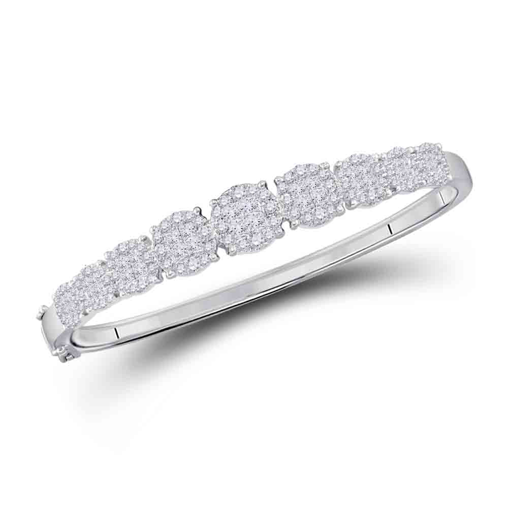 14kt White Gold Women's Princess Diamond Bangle Bracelet 3 ctw
