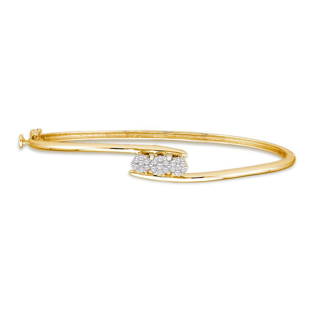 14kt Yellow Gold Women's Diamond Flower Cluster Bangle Bracelet 1/4 ctw