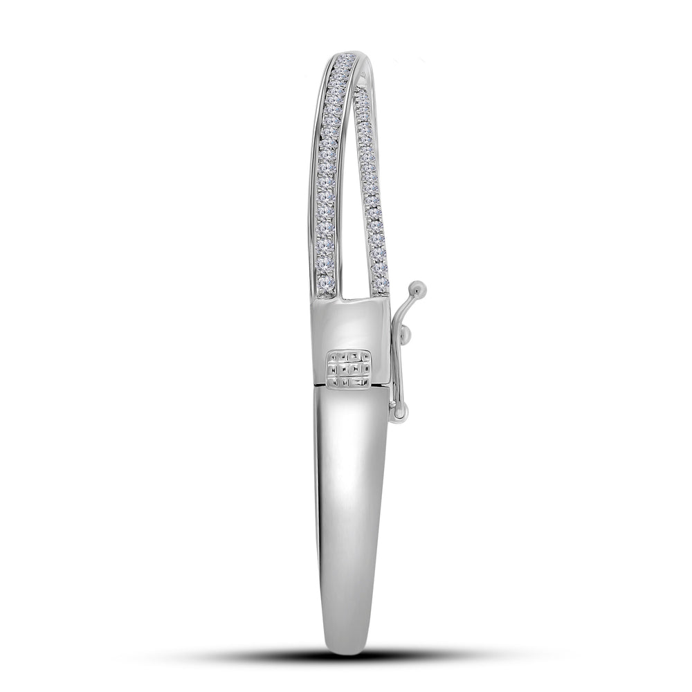 14kt White Gold Women's Diamond Fashion Bangle Bracelet 1 ctw - view 2
