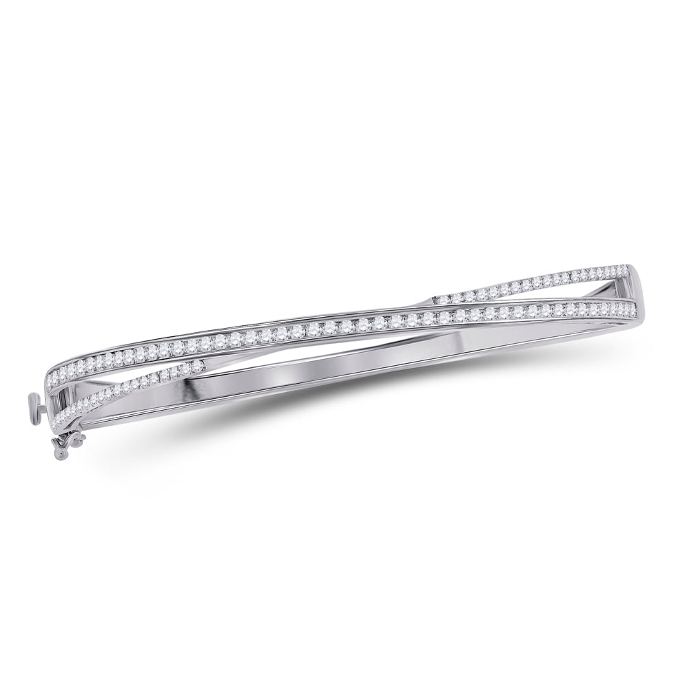 14kt White Gold Women's Diamond Fashion Bangle Bracelet 1 ctw - view 3