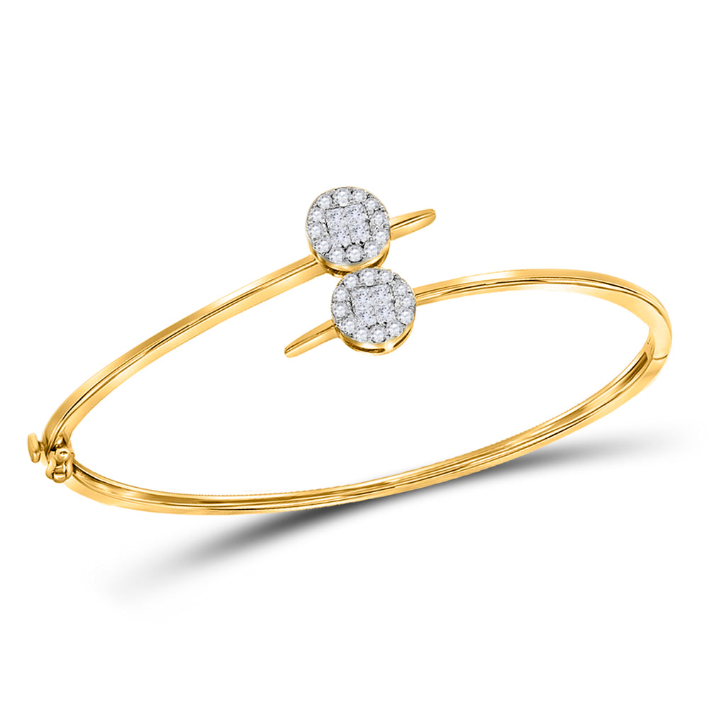 14kt Yellow Gold Women's Princess Diamond Bypass Bangle Bracelet 3/4 ctw
