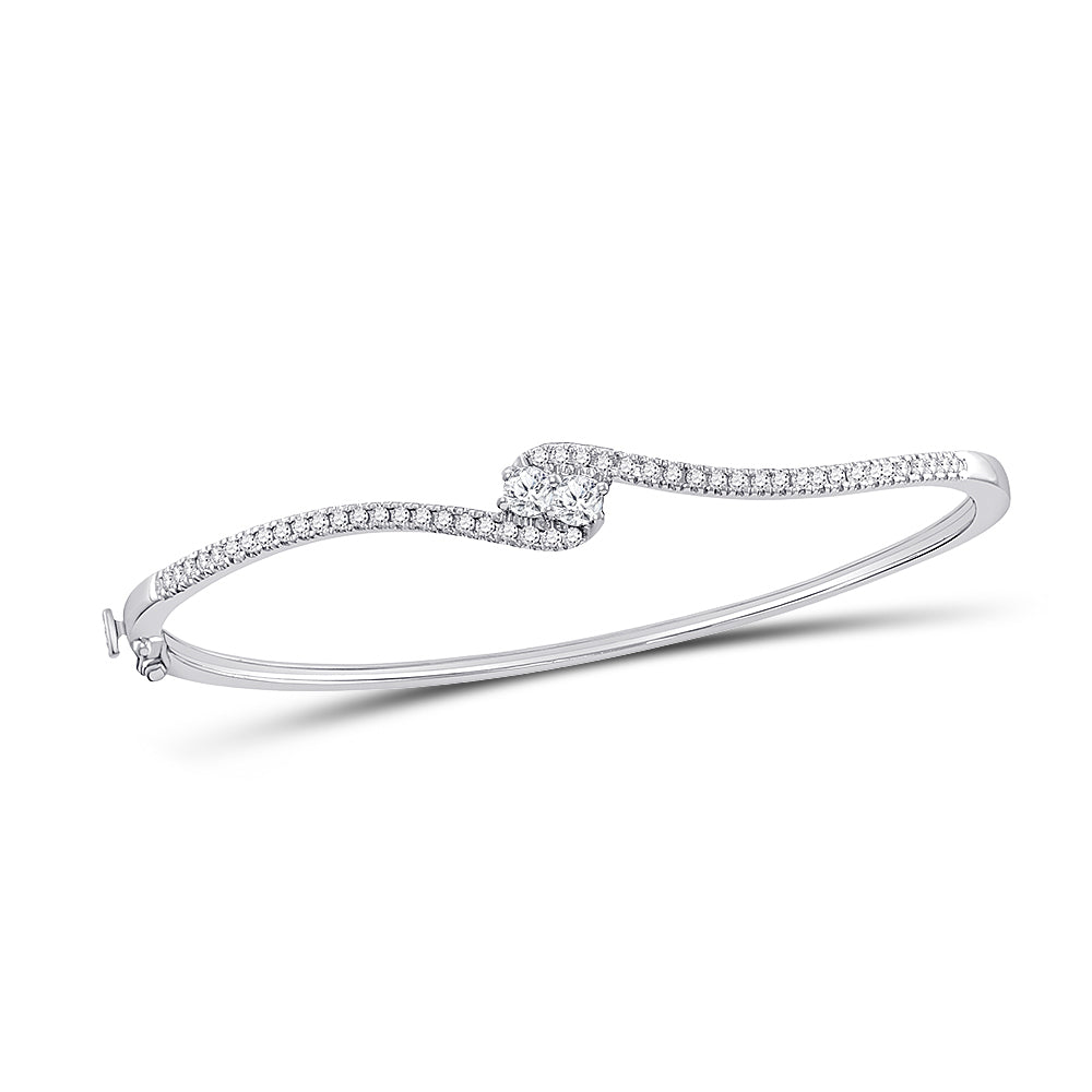 14kt White Gold Women's Diamond Bypass 2-stone Bracelet 3/4 ctw (Certified)