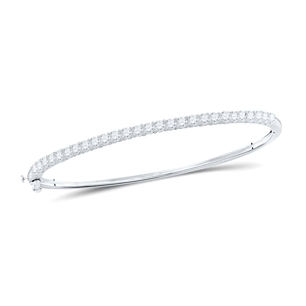 14kt White Gold Women's Diamond Single Row Bangle Bracelet 2 ctw
